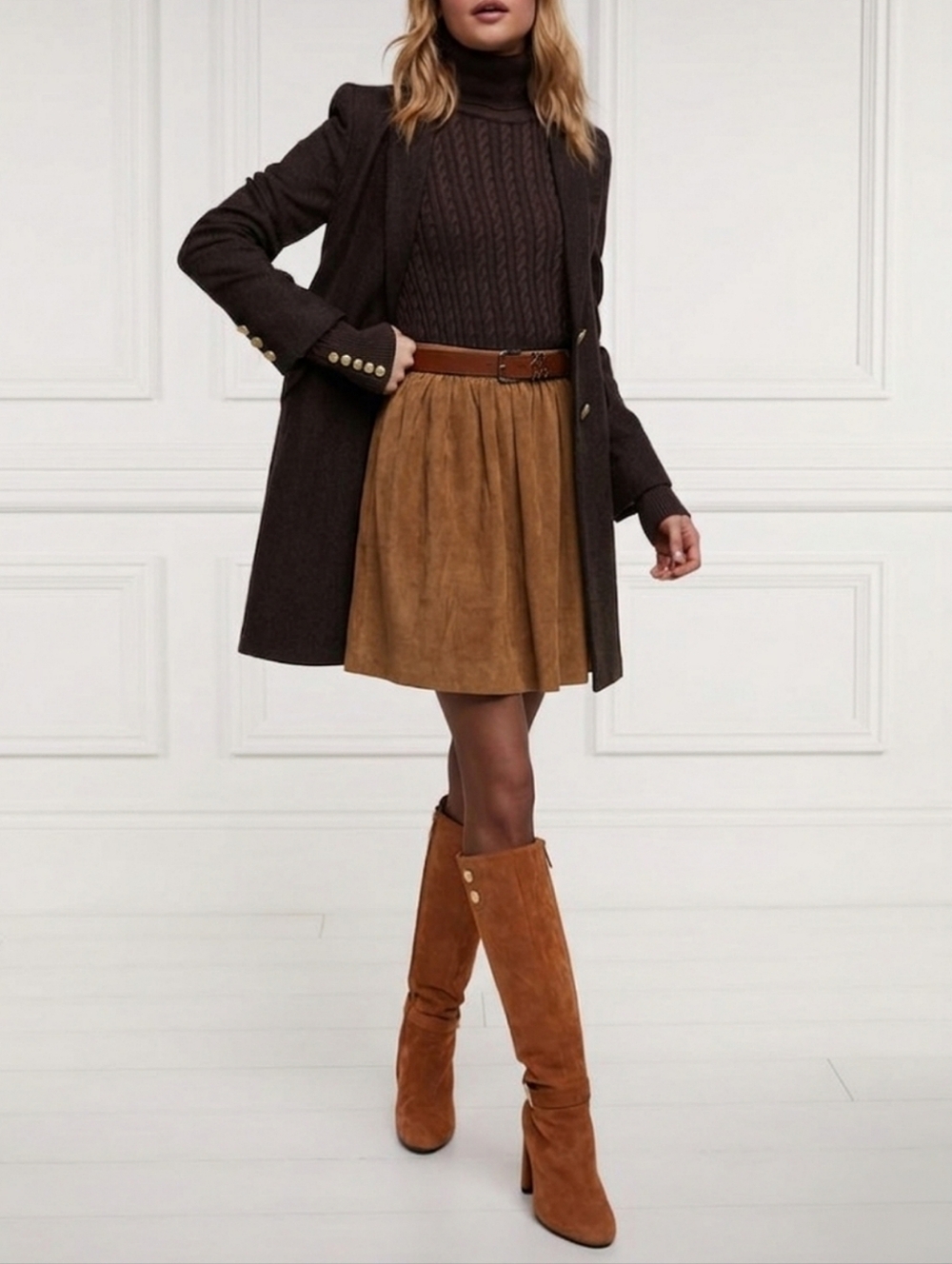 Ralph Lauren Purple Label Collection Brown Suede Leather Skirt Sz 8 Equestrian